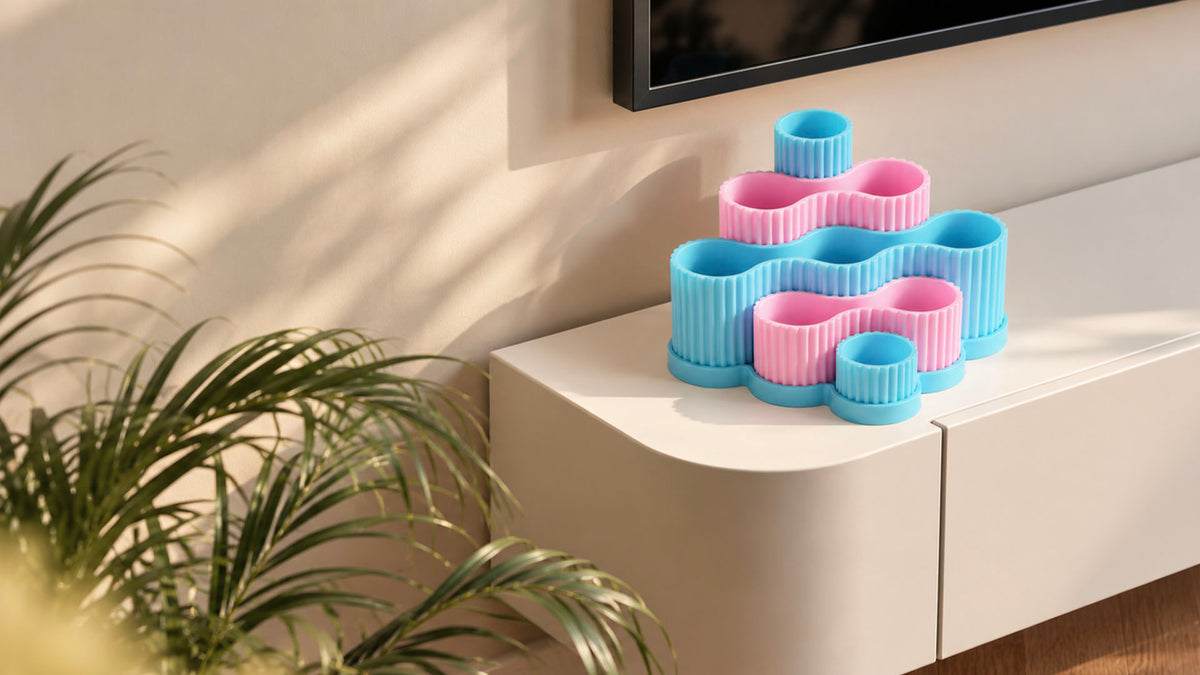 Pembe ve mavi dalgalı organizer